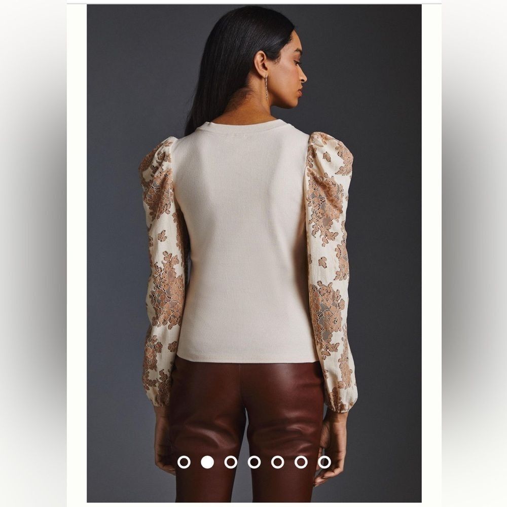 Anthropologie DOLAN Puff-Sleeve Top size small Crème - Picture 3 of 7